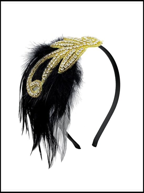 Feather Bead Crystal Headband Vintage Gatsby Flapper Accessory
